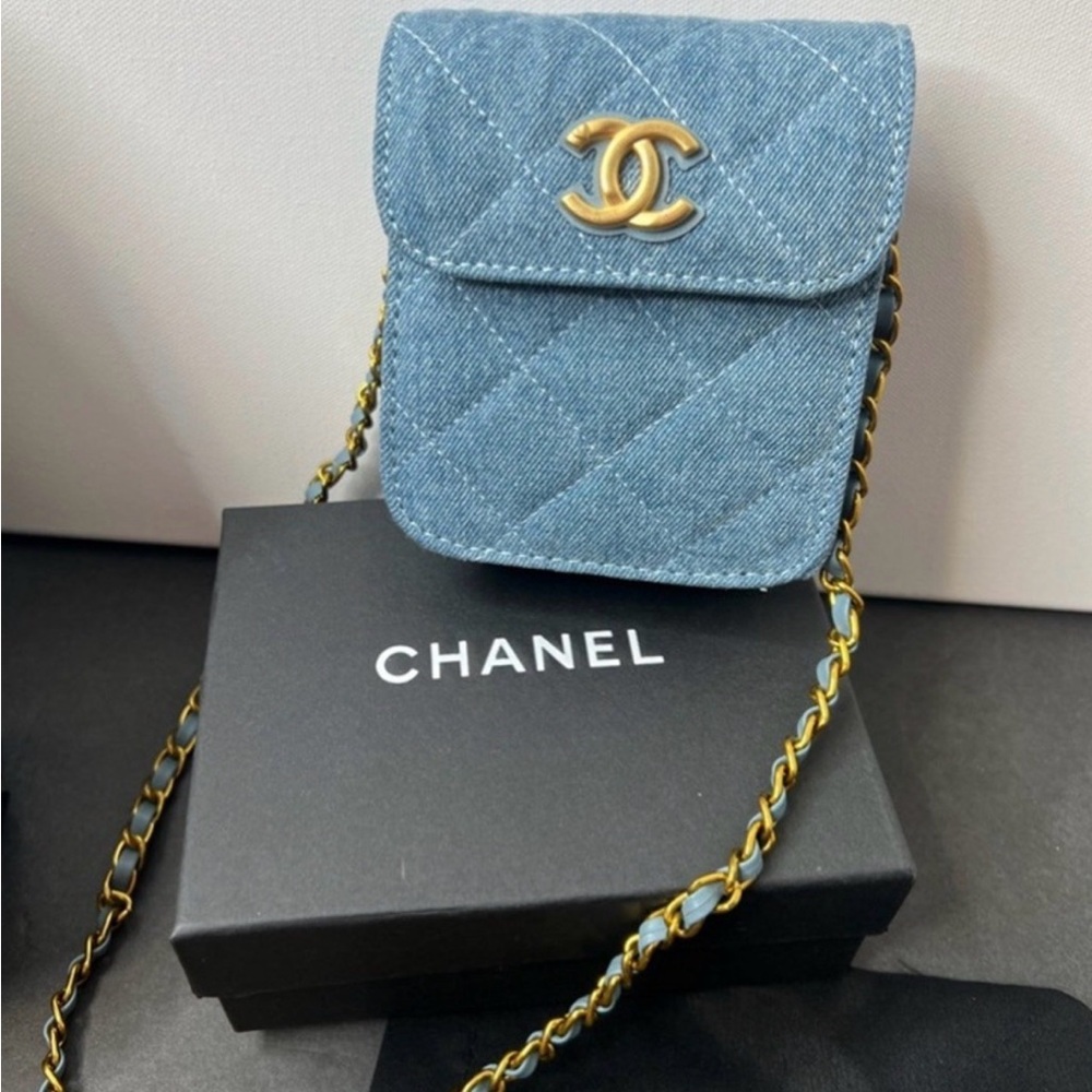 Chanel (make up collection) Blue Denim Mini Bag with Gold Chain